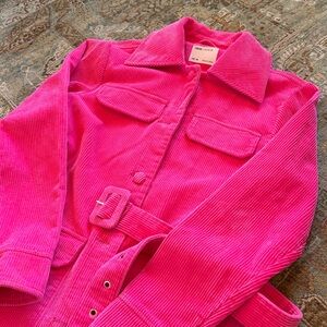 ASOS DESIGN Corduroy Mini Dress in Hot Pink Size 6 Belted Pockets Buttons UK 10